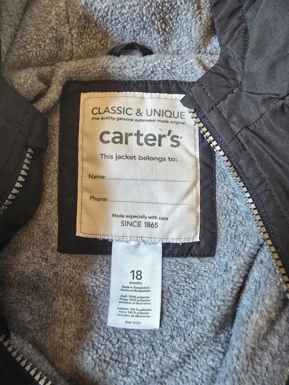 Carter's Black and Gray Hooded Jacket with Red Accent